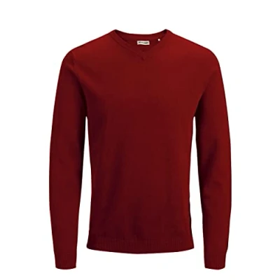 Image of JACK &amp; JONES Herren JJEBASIC KNIT V NECK 12137194, Red Dahlia, XS