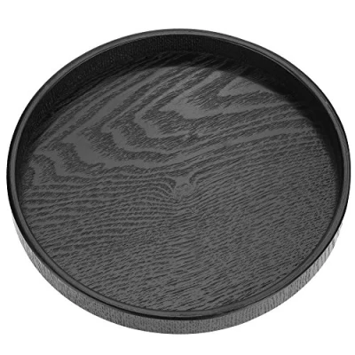 Image of Round Solid Wood Serving Tray Tea Coffee Snack Food Meals Non Slip Wooden Plate Server with Raised Edges(21cm)