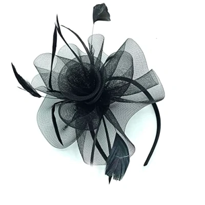 Image of Ladies Feather Aliceband/Headband Fascinator for Weddings, Races, Royal Ascot Hair Piece (Black)