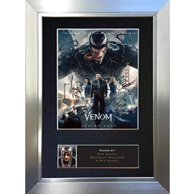 Image of #767 Venom No2 Tom Hardy Signed Autograph Mounted Photo Reproduction PRINT A4 Rare Perfect Birthday (297 x 210mm) (Silver Frame)