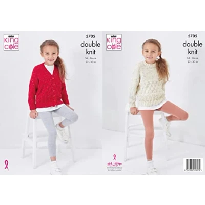 Image of King Cole 5705 Knitting Pattern Girls Cardigan and Sweater in Big Value Tweed DK, Multi, 22&#039;&#039; 30&#039;&#039;