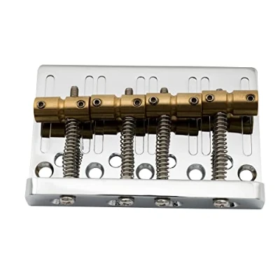 Image of Musiclily Pro 19mm 4 String Bass Hardtail Bridge with Brass Saddles and Steel Plate,Chrome