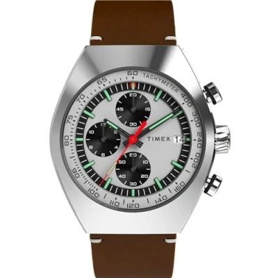 Image of Timex Men&#039;s Legacy Tonneau 42mm Watch Black Strap Dial Stainless Steel Case, Brown/Silver Tone/Stainless Steel, Modern