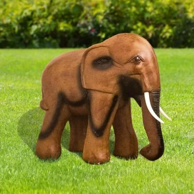 Image of Wooden Resin African Elephants Garden Ornaments Outdoor Weather Resistant, Strong and Durable Quirky Majestic Large Animal Statue Sculpture for Pond, Patio, Decoration