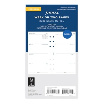 Image of Filofax Personal week on two pages English Sunday start 2026 diary 26 68419