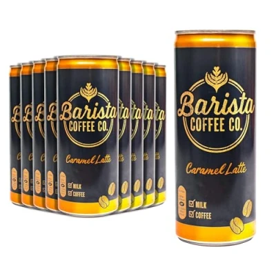 Image of Barista Coffee Co. Medium Roast Caramel Latte Iced Drink Tin Can 250 ml (Pack of 12)
