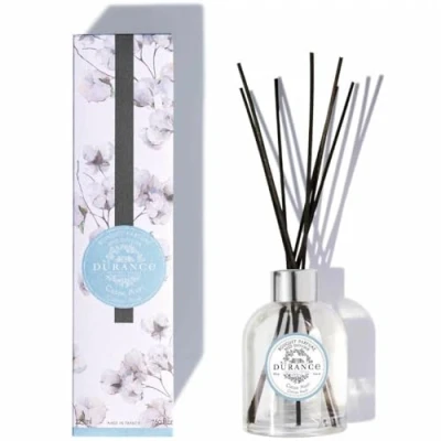 Image of Durance Scented Reed Diffuser 225ml Cotton Musk Fragrance Bouquet Glass Bottle &amp; 8 Rattan Sticks Aromatherapy Air Freshener Room