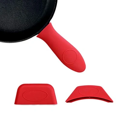 Image of Silicone Hot Handle Holder, Heat Protecting Pan Cover for Cast Iron Skillets &amp; Metal Frying Pans (Red)