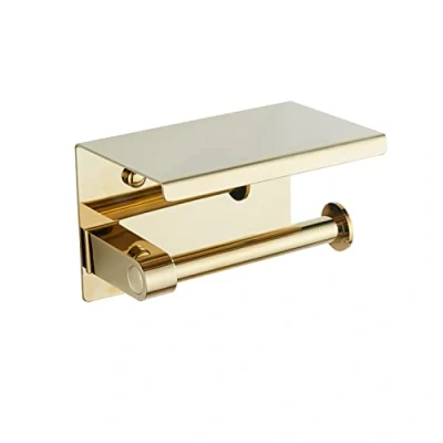 Image of BGL Stainless Steel Toilet Paper Holder with Shelf, Wall Mounted, Gold (WT 1197 G)
