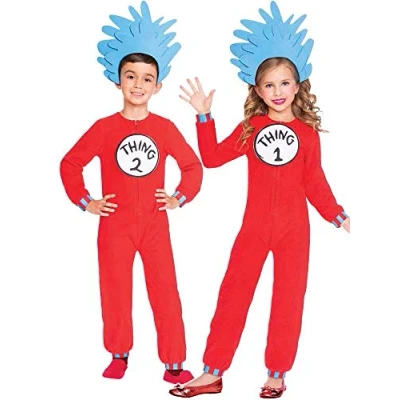 Image of Amscan 9904208 Kids Dr Suess Thing One and Two Jumpsuit World Book Day Fancy Dress Costume Age: 6 8 Yrs