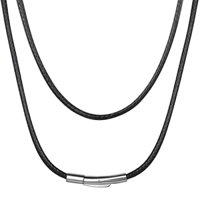 Image of ChainsHouse Leather Necklace Cord Rope for Women Braid Black String