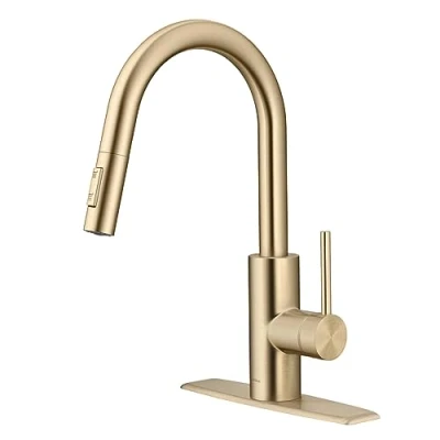 Image of KRAUS Oletto Pull Down Single Handle Kitchen Faucet with QuickDock Top Mount Installation Assembly in Spot Free Antique Champagne Bronze, KPF 2620SFACB