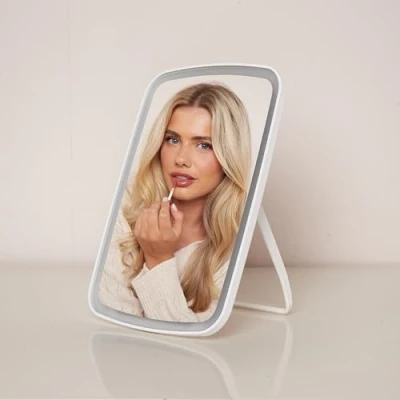 Image of raxter Lighted Makeup Mirror with 16 LED Lights Touch Screen Magnifying Tabletop Vanity Portable Light Up Cosmetic Dressing Table Adjustable Shaving for Travel (White