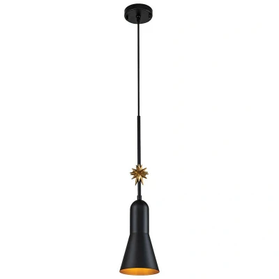 Image of Etoile Dome Pendant Ceiling Light, Matte Black and Gold Leaf