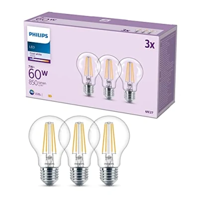 Image of PHILIPS LED Frosted A60 Light Bulb 3 Pack [Cool White 4000K E27 Edison Screw] 60W, Non Dimmable. for Home Indoor Lighting
