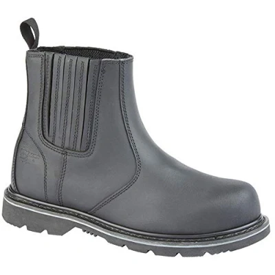 Image of Mens Leather Goodyear Welted Chelsea Slip On Safety Dealer Ankle Boots Shoes Size Black UK 11