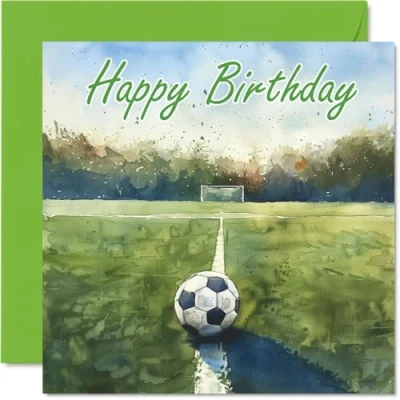 Image of Birthday Cards for Women Men Watercolour Football Happy Card Mum Dad Brother Sister Uncle Auntie Cousin Grandad Nanny Friend 145mm x Bday Greeting