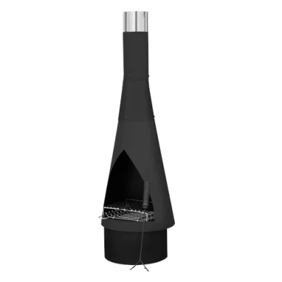 Image of Dellonda Outdoor Chiminea, Fireplace, Fire Pit, Heater, Durable, Black Steel