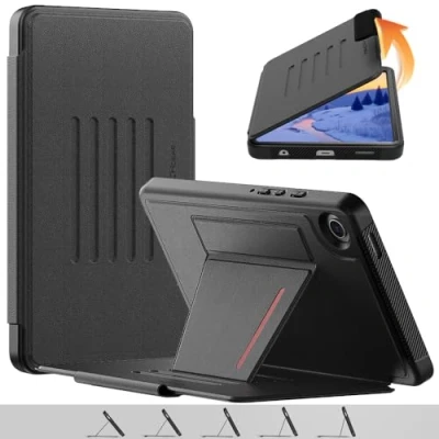 Image of TECHGEAR Enduro Case For Samsung Galaxy Tab A9 8.7&quot; (SM X110 / SM X115) Tough &amp; Rugged Strong Magnetic Flip [Auto Sleep/Wake] Drop Proof Cover with [Multi Angle Stand] Card Slot, Black
