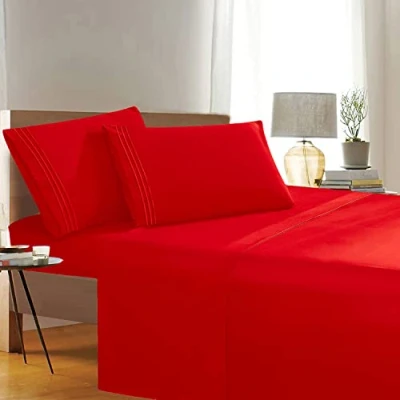 Image of Elegant Comfort Luxury Wrinkle,Fade and Stain Resistant 1500 Thread Count Egyptian Quality 4 Piece Bed Sheet Set, Deep Pocket, Queen Size, Red