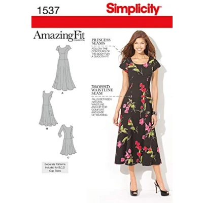 Image of Simplicity Sewing Pattern 1537: Misses&#039; and Plus Amazing Fit Dress, Size, Paper, White, AA (10 12 14 16 18)