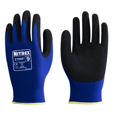 Image of NITREX 270NF 10 Pairs of Gardening Gloves, Sandy Nitrile Palm Coating, Abrasion and Tearing Protection, Reduces Hand Fatigue, Blue/Black, Size 9