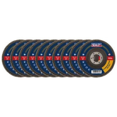 Image of Sealey 120Grit Flap Discs Aluminium Oxide Ø115mm Ø22mm Bore Pack of 10