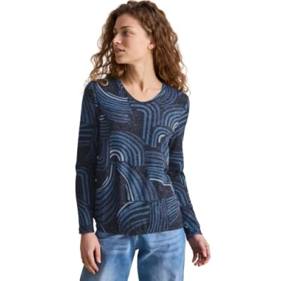 Image of Cecil Women&#039;s B322768 Cuddly Shirt with Print, Universal Blue Melange, M