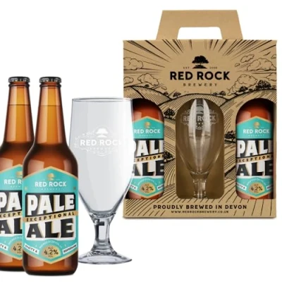 Image of Red Rock Brewery Traditional British Ale Gift Set with Glass 2x 500ml Bottles of English Beer (Pale 4.2%)