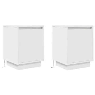 Image of vidaXL Bedside Cabinets/Nightstands White LED Lights, Ample Storage, Modern 38x34x50 cm