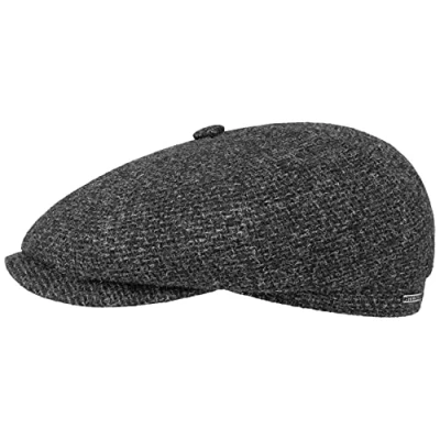 Image of Stetson Hatteras Shetland Wool Flat Cap Peaked for Men Made of Lined with Cotton Fall/Winter Anthracite 57 cm