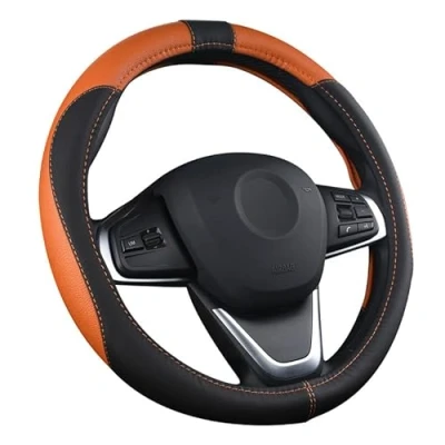 Image of OFZVEO Car Steering Wheel Cover Protector PU Leather Universal 37 38cm / 15&quot; Anti slip Breathable Durable (Orange)