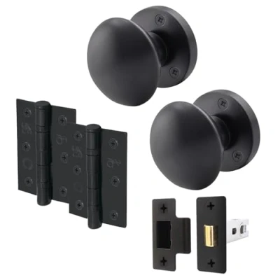 Image of EAI Matt Black Round Victorian Mortice Door Knobs and Latch Set 55mm