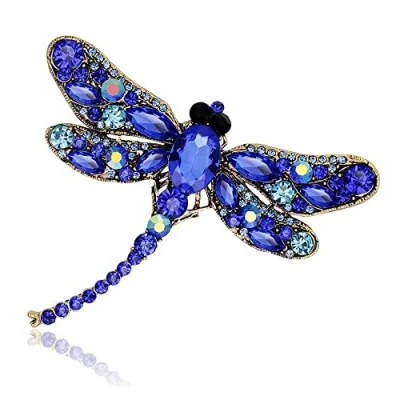 Image of Oenothera Fashion Crystal Brooch, Insect Rhinestone Dragonfly Brooch Pin, Cute Brooches for Women Party Wedding Gift (Green)