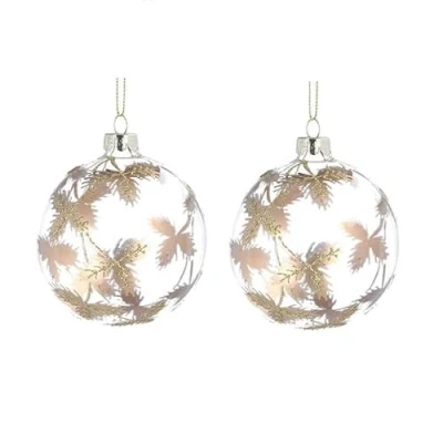 Image of Gisela Graham Clear Glass Baubles with Gold Leaf, Set of 2