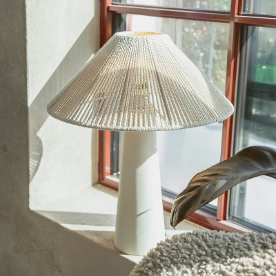 Image of Markslöjd Favoro table lamp, cream, height 50 cm, ceramic, textile