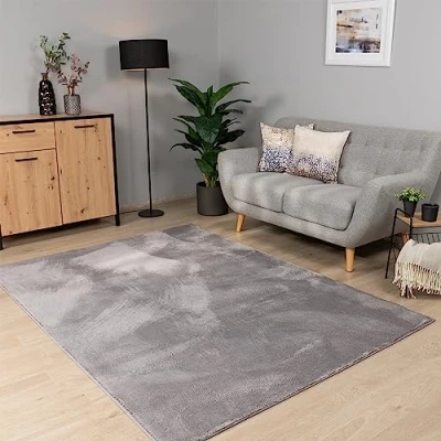 Image of Paco Home Area Rugs Livingroom Short Pile Large Rug Bedroom Machine Washable Monochrome Soft, Size:160x220 cm, Colour:Grey