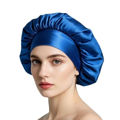 Image of iLamvie Silk Bonnet,Satin Bonnet,Hair Bonnet For Sleeping,Bonnet,Soft And Comfortable Sleep Cap(blue)