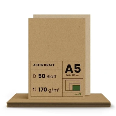 Image of Netuno 50x Brown Kraft Paper DIN A5 148x210mm 5.82x8.26″ 170gsm Aster Recyclable Natural Ecological ECO for Invitations Cards Scrapbooking menus Gifts Sketch Printing Christmas Arts Crafts DYI
