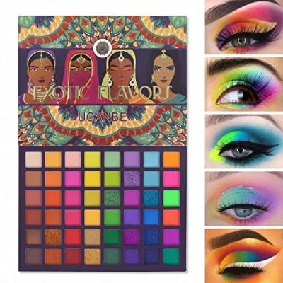 Image of UCANBE EXOTIC FLAVORS Neon Eyeshadow Makeup Palette 48 Colorful High Pigmented Rainbow Matte Shimmer Glitter Eye Shadow Make Up Pallet Gift Set