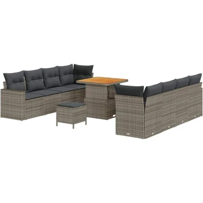 Image of vidaXL 11 Piece Garden Sofa Set with Cushions Grey Poly Rattan Acacia