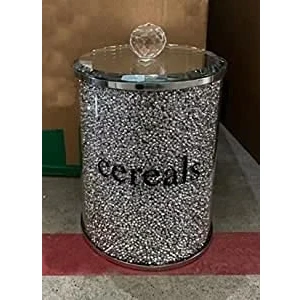 Image of DEENZ XL CEREALS JAR Crystal Bin Glass Kitchen diamond sparkly Silver Crushed