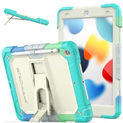 Image of ArmourSHIELD Case For Apple iPad 10.2&quot; 2021/2020/2019 [9th/8th/7th Generation] Full Body HEAVY DUTY Shockproof with Stand, Screen Protector &amp; Pencil Holder, Kids Schools Work Case, Soft Blue