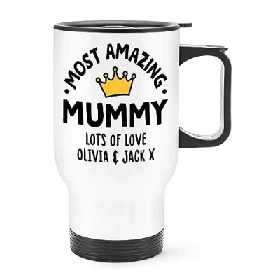 Image of Personalised Most Amazing Mummy Crown Travel Mug Cup with Handle