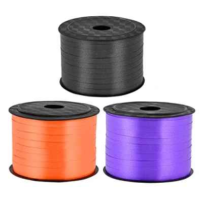 Image of NAUZE 3 Rolls 300 Yards Halloween Curling Ribbon Crimped Black Orange Purple Balloon Gift Wrapping for Flower Wedding Party Decoration