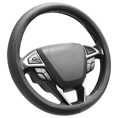 Image of SEG Direct Microfiber Leather Black Steering Wheel Cover Universal Fit 37 39cm
