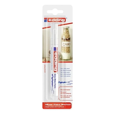 Image of edding 750 gloss paint marker white pack of 1 round nib 2 4 mm pen for glass, pebbles, wood, plastic, paper waterproof, high coverage