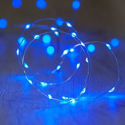 Image of Lights4fun Set of 6 Battery Operated Fairy Lights with 20 Micro Blue LEDs on Silver Wire