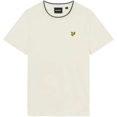 Image of Lyle &amp; Scott Mens Tipped Collar Chalk T Shirt Cream Cotton Size X Large