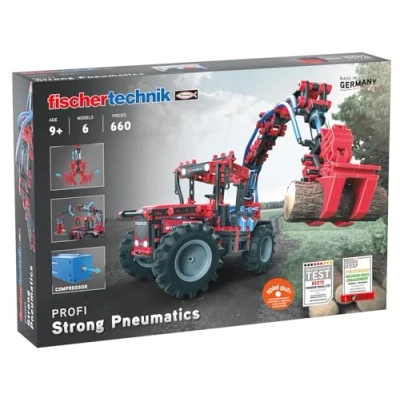 Image of fischertechnik 559876 Experiment Building Kit Strong Pneumatic Toy with Tractor, Tree Trunk Gripper Front Loader and Double Spinner Swadder for Children from 9 Years, Mittel